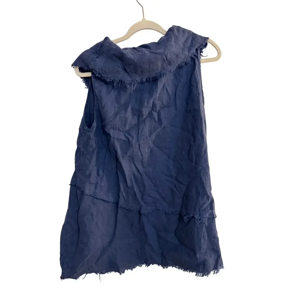 Camille & Co Sz S Oversized Blue 100% Pre-shrunk Linen Lagenlook Raw Seam Tunic - Picture 3 of 8